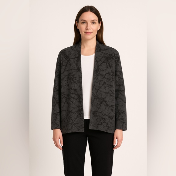 EILEEN FISHER Open Cardigan Tweed Textured MERINO WOOL Blend No Fabric Tag SMALL